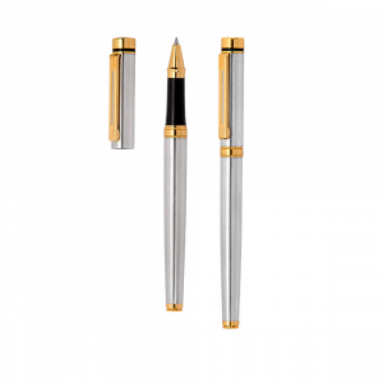 Caneta Roller metal com detalhes em dourado Personalizada Caneta Roller metal com detalhes em dourado Personalizada