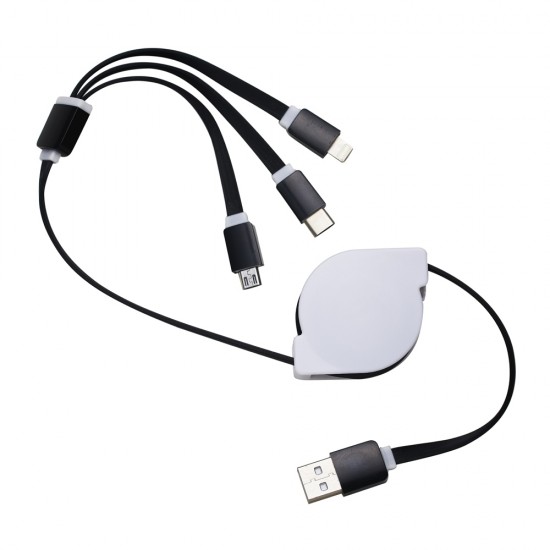 Cabo USB Retrátil 3 em 1 Personalizado Cabo USB Retrátil 3 em 1 Personalizado